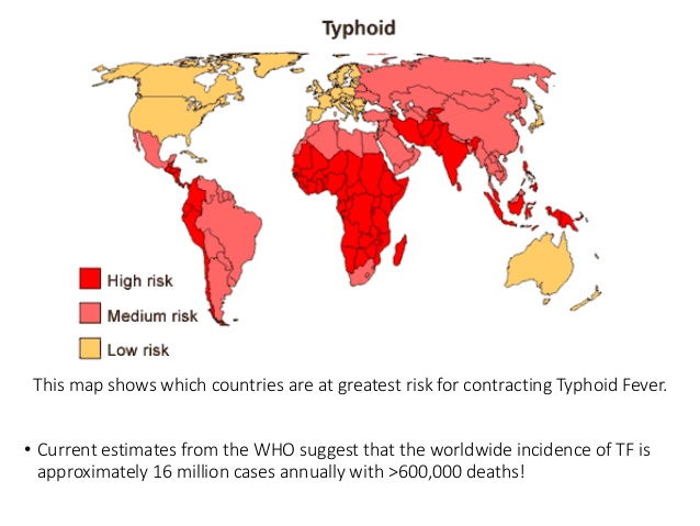 Očkovanie proti brušnému týfusu, mapa